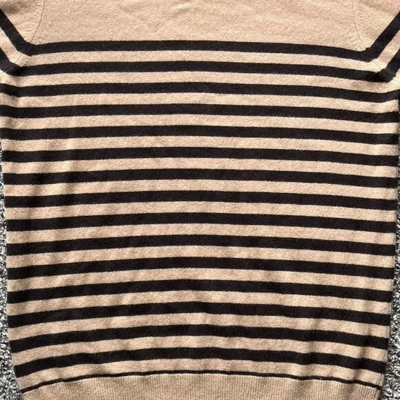 Saks Fifth Avenue Blouse Women XL Brown Black Striped 100% Cashmere Luxury Chic - Picture 5 of 7